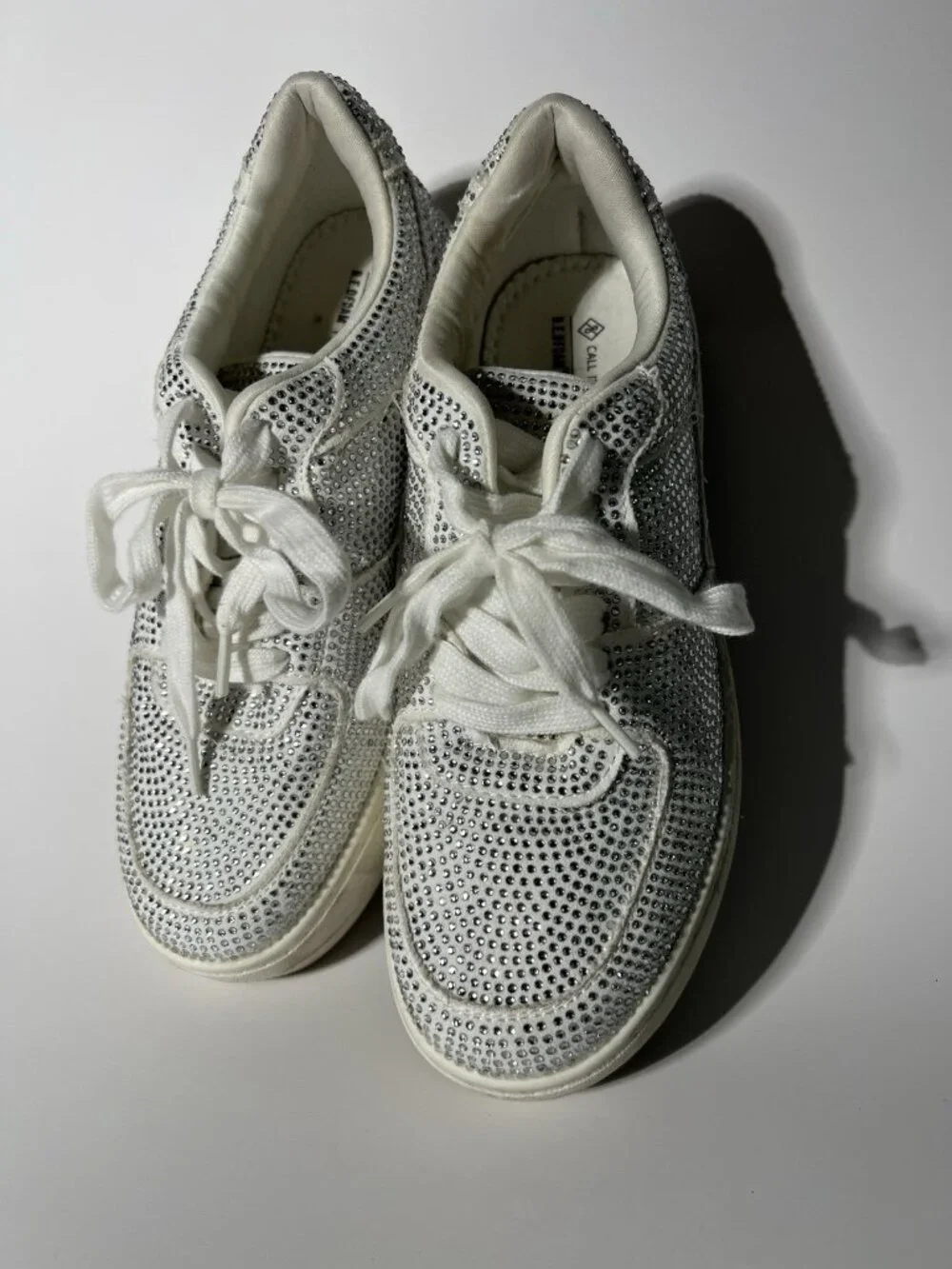 Call It Spring Women’s Rhinestone Sneakers White Silver Size 7.5 M